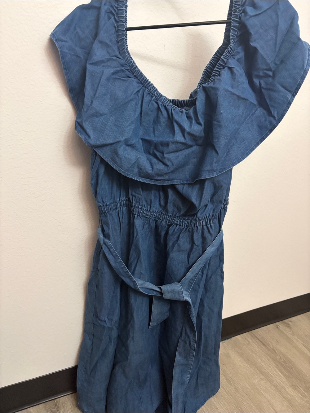 Lane Bryant Blue Chambray Ruffle Belted Dress
